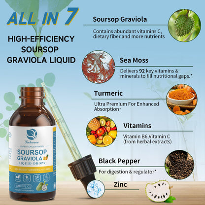 (2 Pack)Whole Soursop Graviola Leaf Extract Liquid Drop with Irish Sea Moss | Herbal Soursop Bitters Liquid for Cell Support & Regeneration, Immunity and Gut Health丨Vegan, Non-GMO, Natural Flavor,1 Fl Oz
