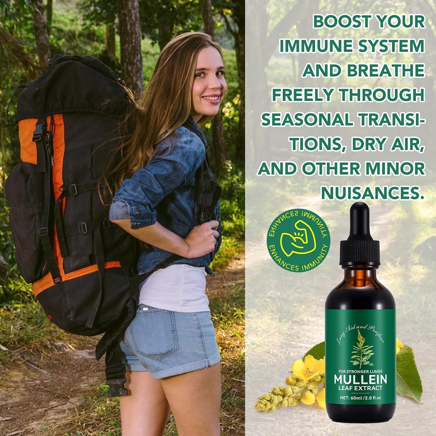HUYEHF Mullein Drops, Mullein Leaf Extract Drops for Lungs Cleanse and Phlegm, Fast Absorption Powerful Mullein Extract for Stronger Lungs (2)