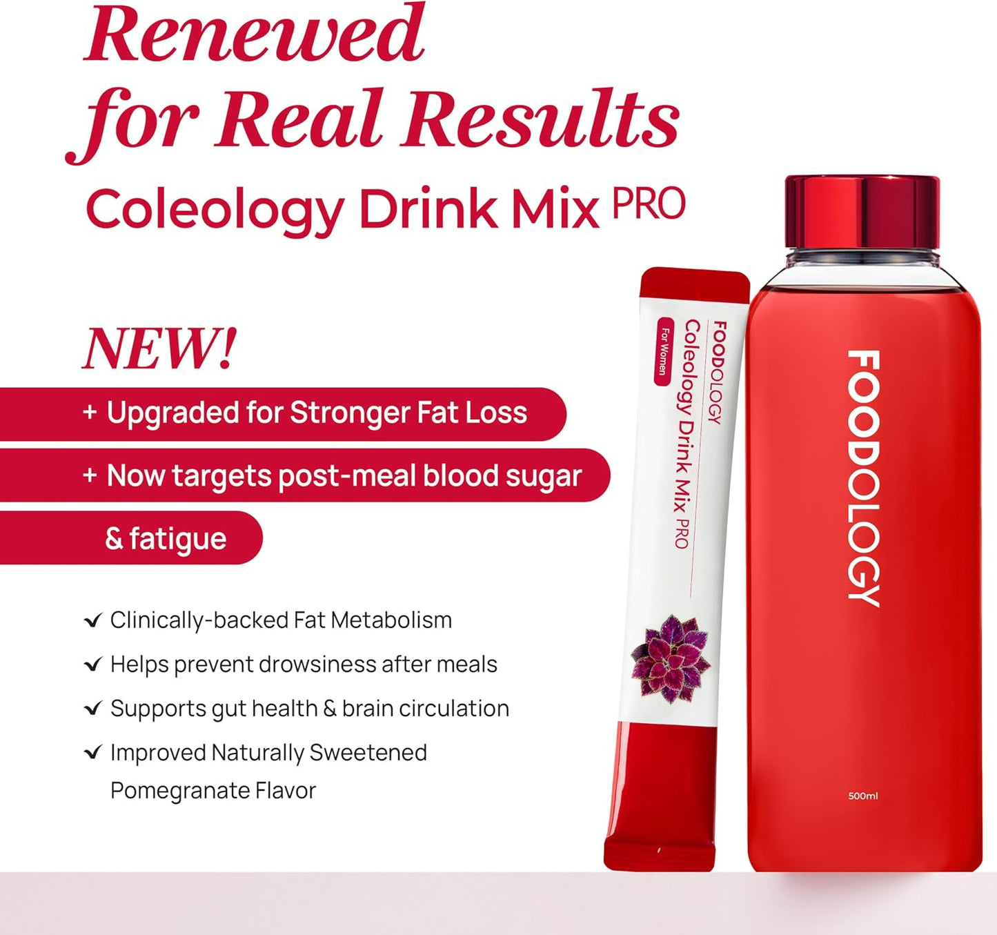 FOODOLOGY Coleology Drink Mix PRO | 3,000mg Prebiotic Fiber & Metabolism Support | Daily Pomegranate Stick Powder for Gut Health & Weight Management | 15 Sticks