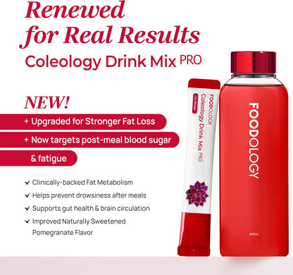FOODOLOGY Coleology Drink Mix PRO | 3,000mg Prebiotic Fiber & Metabolism Support | Daily Pomegranate Stick Powder for Gut Health & Weight Management | 15 Sticks
