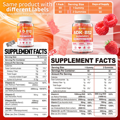 Sugar-Free Methylated Multivitamin Gummies for Women & Men - 2 Months Supply -ADK+B12