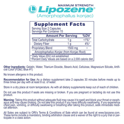 Lipozene Diet Pills - Weight Loss Supplement - Appetite Control - Two Bottles of 30 Capsules