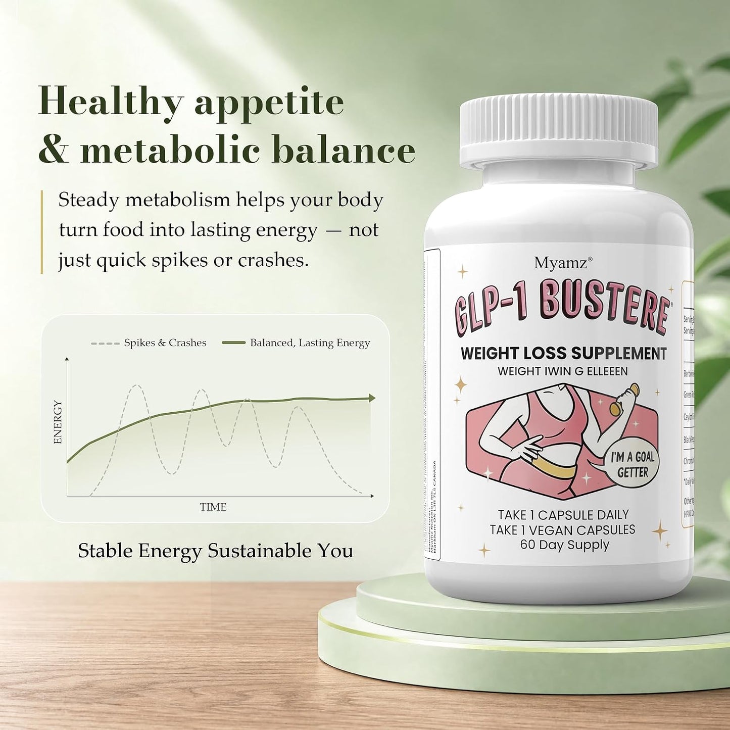 Female Metabolism Support Supplement – Natural Energy Booster & Appetite Control Pills with Berberine HCL, Green Tea EGCG– Digestive Comfort, Belly Slimming & Full Body Wellness – Made in USA