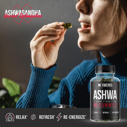 Xwerks Ashwagandha Gummies, Extra Strength 1500 mg Per Serving, Ashwagandha for Women and Men, Vegan Gluten Free, Non GMO, Vitamins and Supplements, Traditional Adaptogenic Herbal Supplement 60 Count