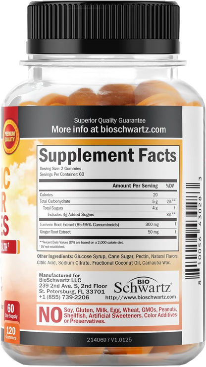 Turmeric Curcumin with Ginger Gummies, Peach Flavor, 120 Count