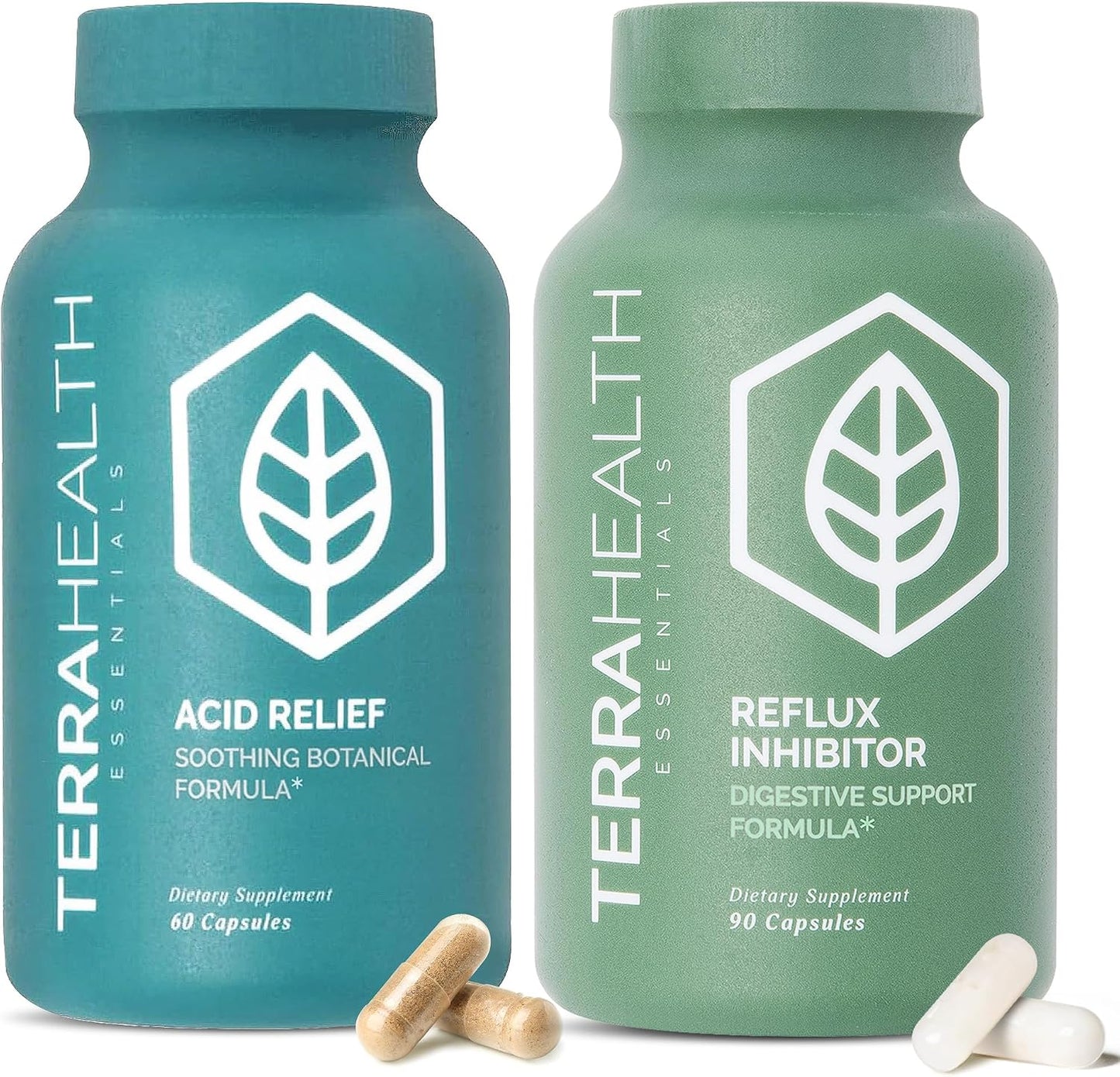 Terra Health Essentials Acid Balance & Digestive Support Bundle - Plant Based Acid Relief Supplement with Slippery Elm, DGL Licorice - Reflux Inhibitor Digestive Support with Pepsin, Betaine HCL