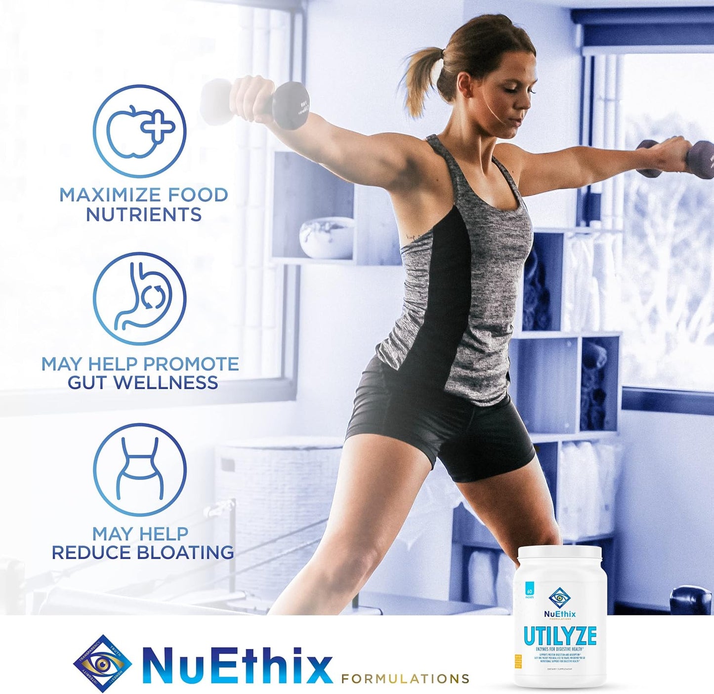 NuEthix Formulations Microbiome Balance and Digestive Wellness Supplement Bundle of Gut Defender+, 90 Servings and Utilyze, 60 Travel Packets