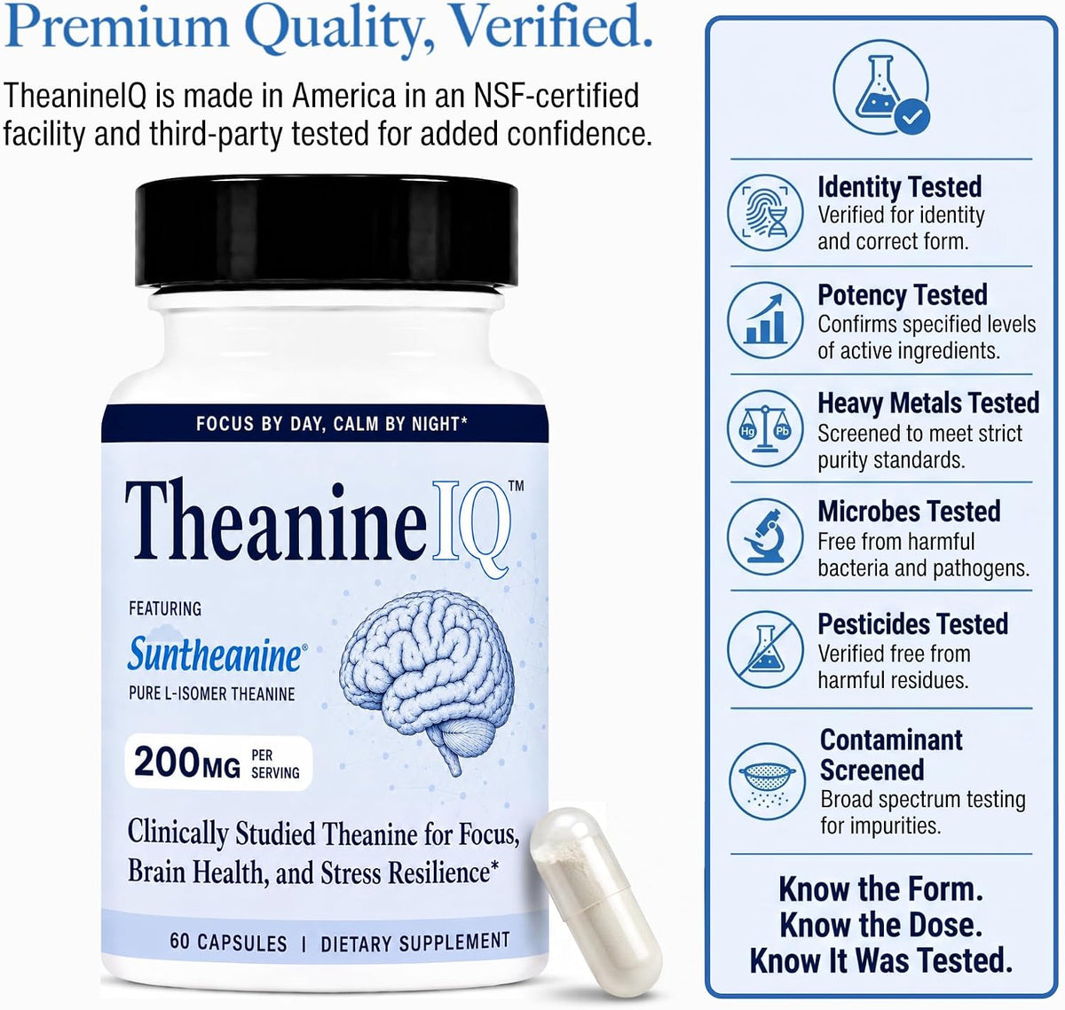 Utzy Naturals TheanineIQ | 200 mg L-Theanine | 60 Capsules
