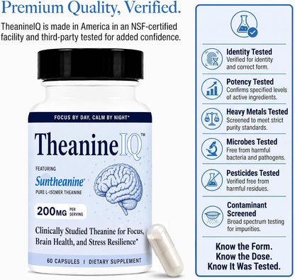 Utzy Naturals TheanineIQ | 200 mg L-Theanine | 60 Capsules