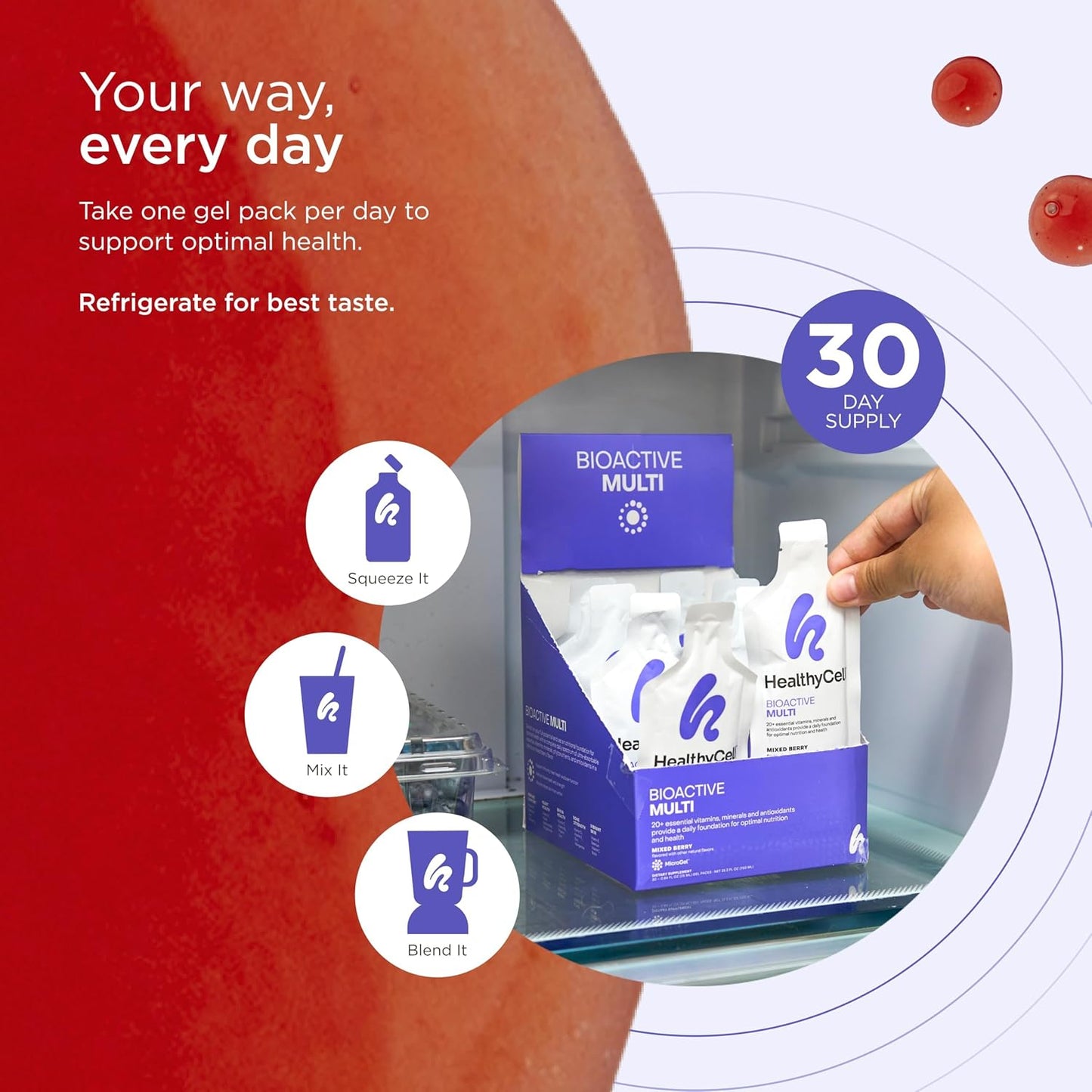 Healthycell Bioactive Multi - Daily Liquid Multivitamin for Men & Women | 20+ Essential Vitamins, Minerals & Antioxidants for Brain, Heart, Immunity, Energy, Skin & Hair Support - 30 Gel Packs