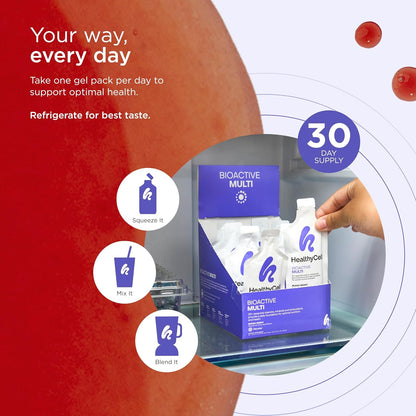 Healthycell Bioactive Multi - Daily Liquid Multivitamin for Men & Women | 20+ Essential Vitamins, Minerals & Antioxidants for Brain, Heart, Immunity, Energy, Skin & Hair Support - 30 Gel Packs