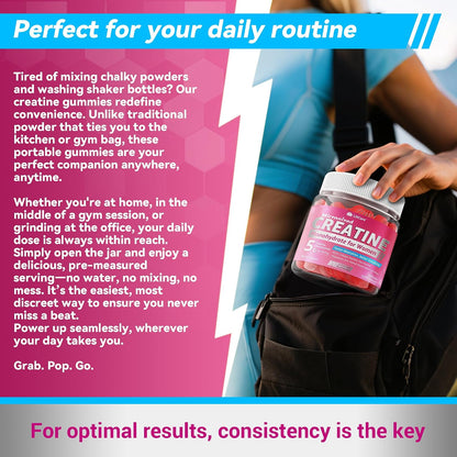 Creatine for Women Gummies, Micronized Creatine Monohydrate + Myo-Inositol, Collagen Peptides, BCAAs, Hyaluronic Acid, Vitamin B6 B12, Zinc for Enërgy, Föcus, Hörmonal Balance, Sugar Free, 120 Counts