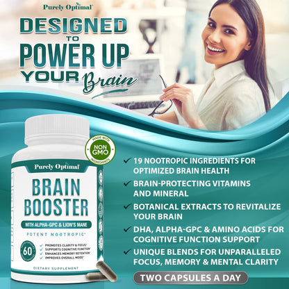 Premium Brain Supplement - Nootropic Brain Booster for Focus, Clarity, Improved Memory