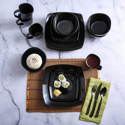 Gibson Soho Lounge Square Reactive Glaze Stoneware Dinnerware Set, Service for 4