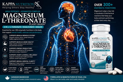 Magnesium L-Threonate Plant-Based 3 in 1 Powered by Magbrain® Magnesium L-Threonate Plant-Based | Magnesium Bisglycinate & Magnesium Malate | Up to 420 mg Elemental Magnesium | 150 Vegan Capsules.