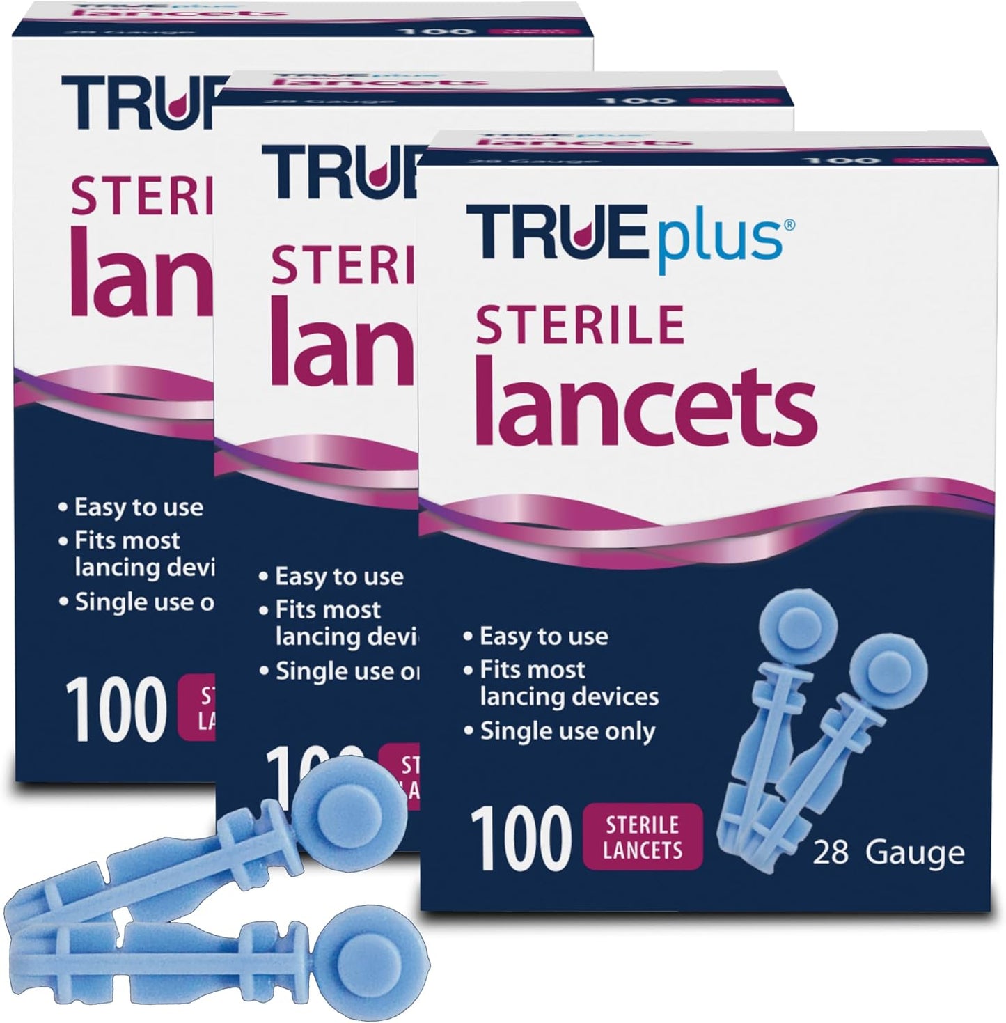 TRUEplus Single-Use Sterile Lancets Bundle, 28G, 300 Pack | Blood Lancets (Sterile, 28G, 4 cm total length) and TRUEplus Log Book, Supplies for Blood Glucose Testing at Home