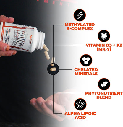 Huge Multi, Multivitamin for Men, High-Performance All-in-One Formula for Athletes & Bodybuilding, Vitamin & Mineral Replenishment, Supports Immune System & Healthy Hormone Levels (120 Capsules)