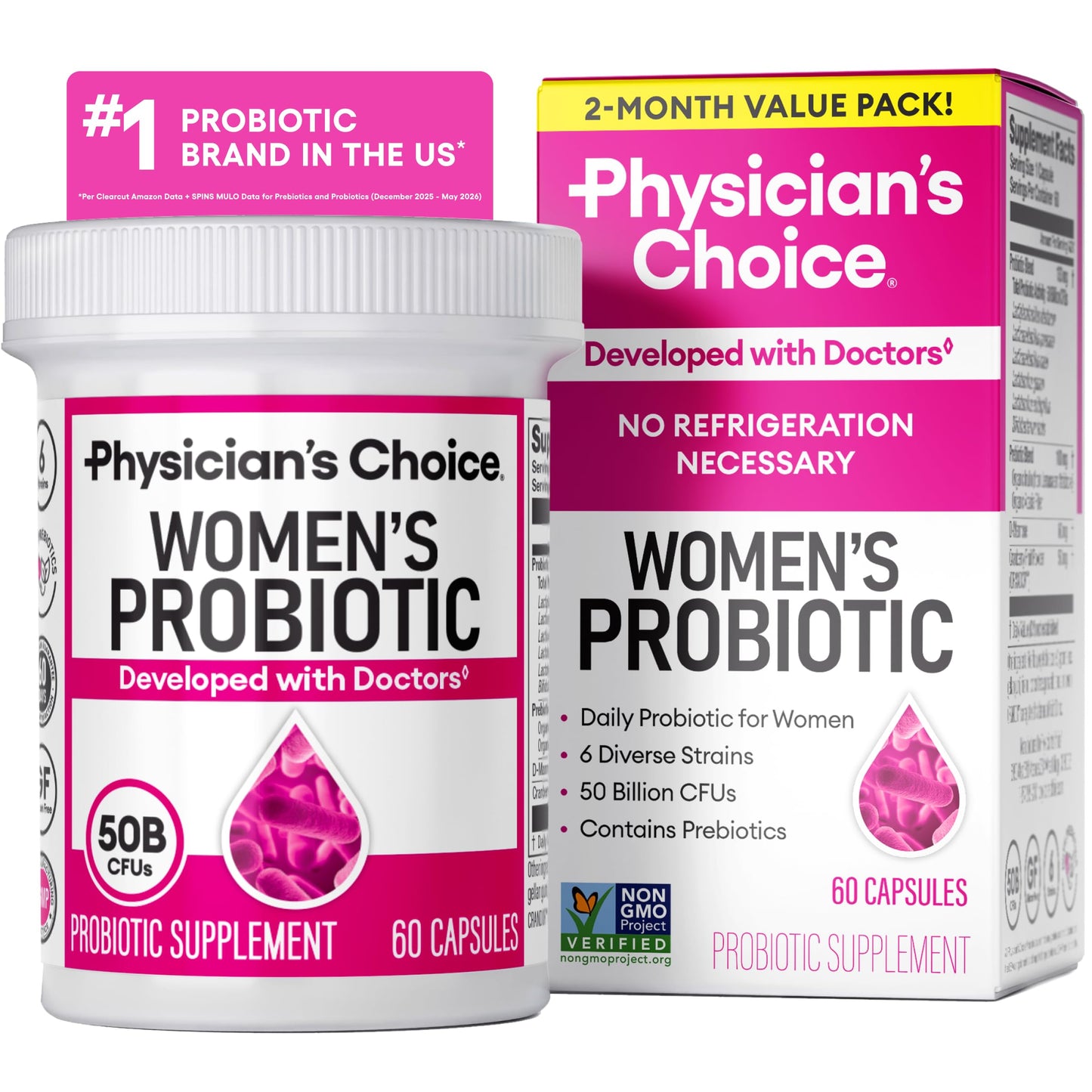 Physician's CHOICE Probiotics for Women - PH Balance, Digestive, UT, & Feminine Health - 50 Billion CFU - 6 Unique Strains for Her - Organic Prebiotics, Cranberry Extract+ - Women Probiotic - 30 CT