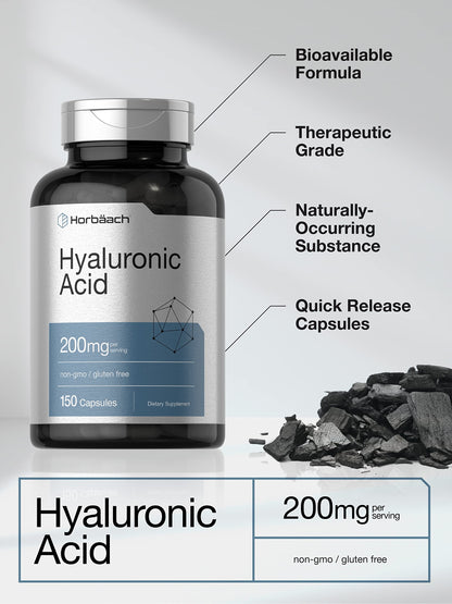 Horbäach Hyaluronic Acid Supplement | 200 mg | 150 Capsules | Non-GMO and Gluten
