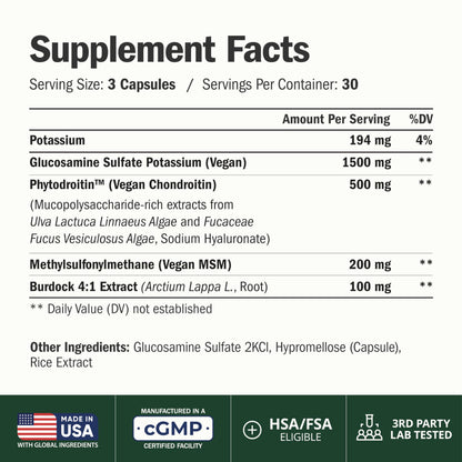 Glucosamine Chondroitin MSM Joint Support Supplement for Women & Men 90 Ct