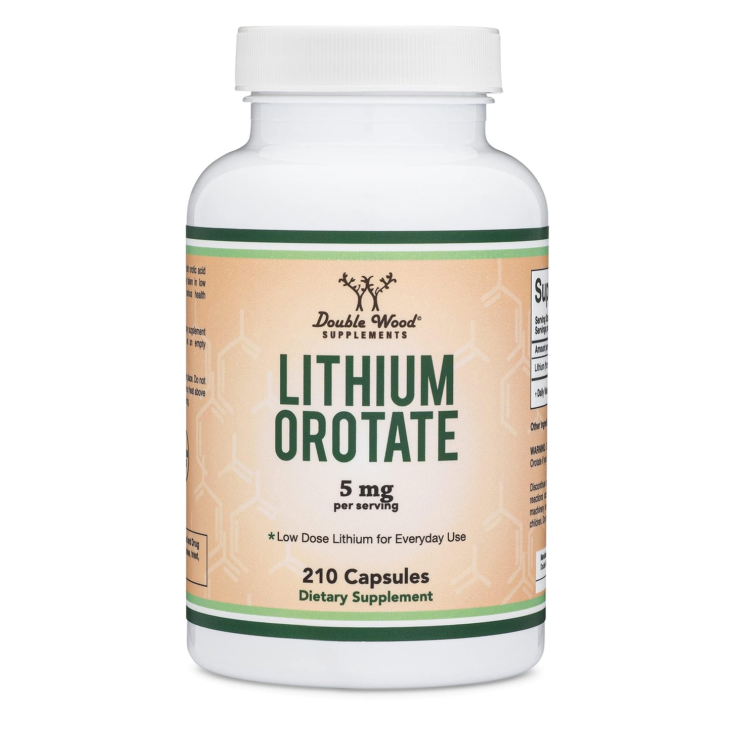 Lithium Orotate 5mg of Elemental Lithium for Cognition and Brain Health, 210 Capsules (Third Party Tested, Vegan Safe, Non-GMO) by Double Wood Supplements