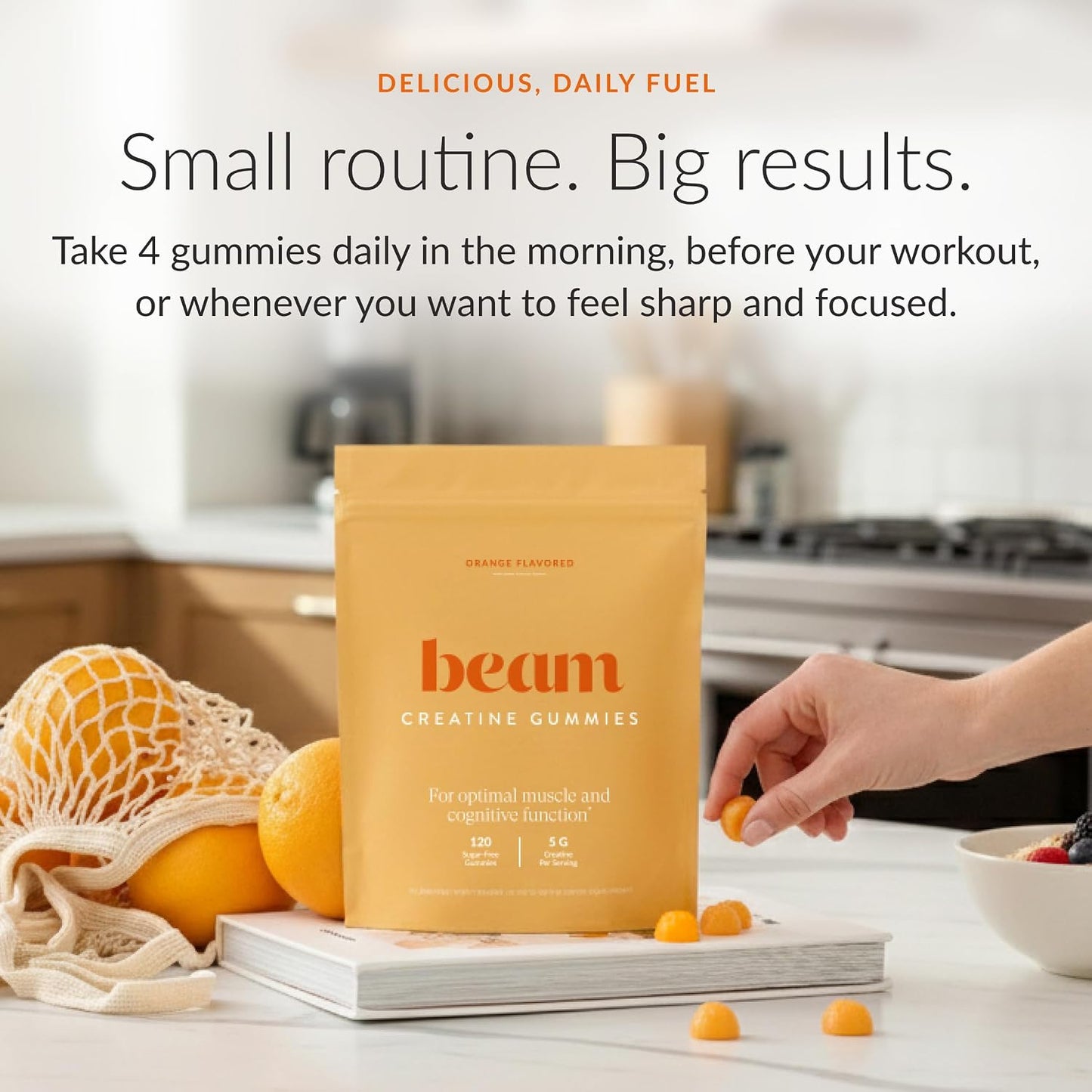 BEAM Creatine Gummies – Creatine Monohydrate Gummies with 5g Creatine, Sugar Free, Muscle Strength & Workout Recovery Support, Creatine Gummies for Women and Men, Orange Flavor, Vegan, 30 Servings