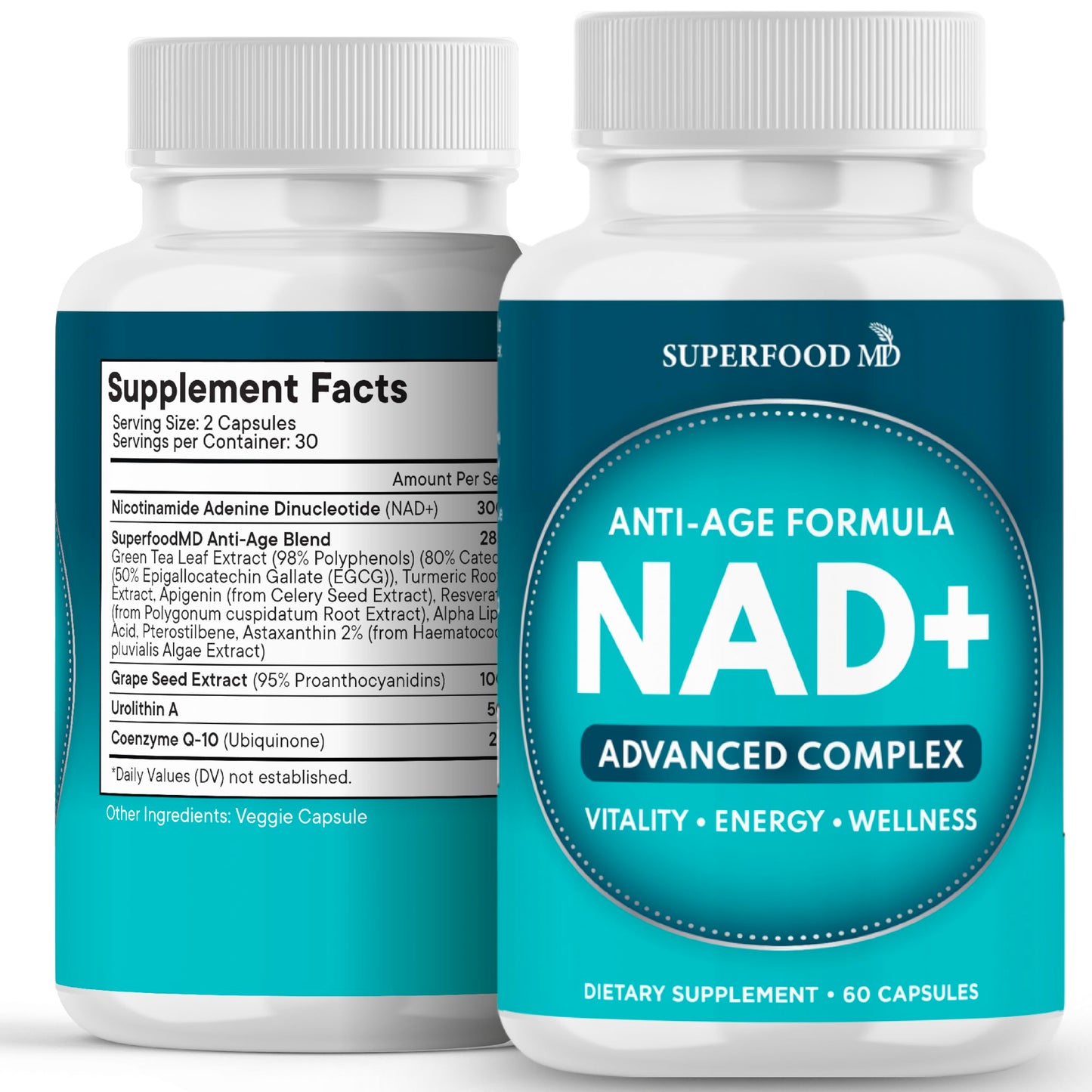 NAD+ Supplement Liposomal + Resveratrol for Women & Men, Astaxanthin, CoQ10, Alpha Lipoic Acid, Green Tea - 120 Count