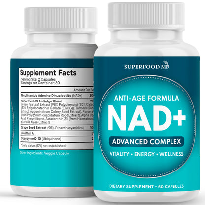 NAD+ Supplement Liposomal + Resveratrol for Women & Men, Astaxanthin, CoQ10, Alpha Lipoic Acid, Green Tea - 120 Count