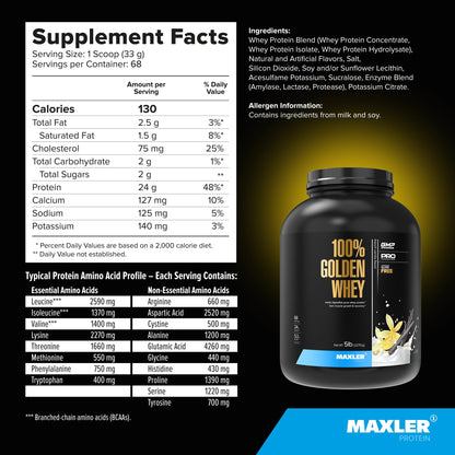 Maxler 100% Golden Whey Protein - 24g of Premium Whey Protein Powder per Serving
