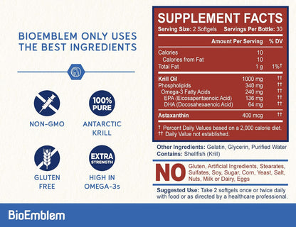 BioEmblem Triple Magnesium Complex and Antarctic Krill Oil, Supports Sleep and Brain Health, Heart and Joint Health, Promotes Cardiovascular Health, and Supports Relaxation