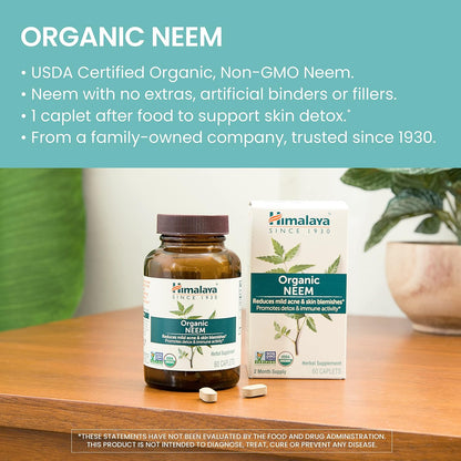 Himalaya USDA Organic Neem Herbal Supplement, 600 mg, 60 Caplets