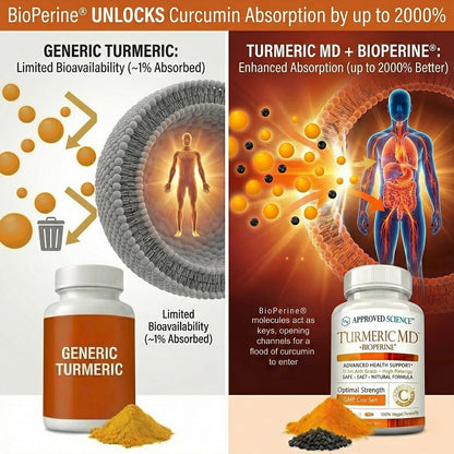 Approved Science Turmeric MD - Turmeric Extract with BioPerine Black Pepper & 95% Standardized Turmeric Curcuminoids - 180 Capsules (3 Month Supply)