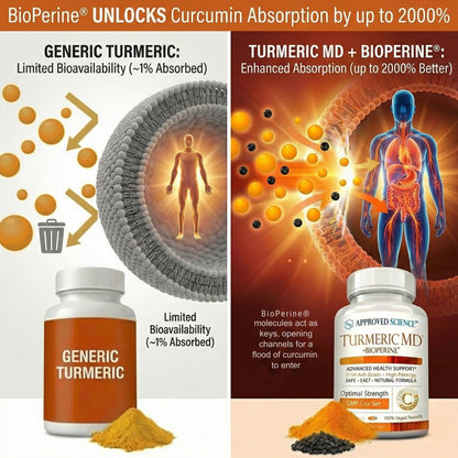 Approved Science Turmeric MD - Turmeric Extract with BioPerine Black Pepper & 95% Standardized Turmeric Curcuminoids - 180 Capsules (3 Month Supply)