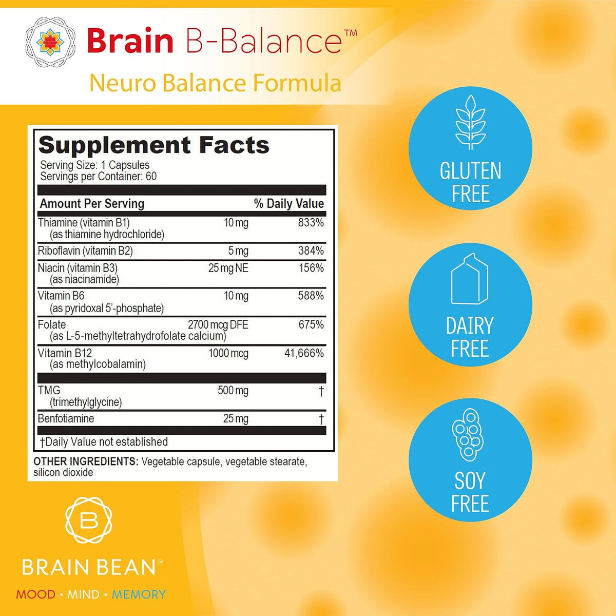 Brain B Balance: Methylated Multivitamin - Methylated B Complex Neurobalance Formula - Methylfolate Supports Mood.Mind.Memory - 60 Vegan Capsules