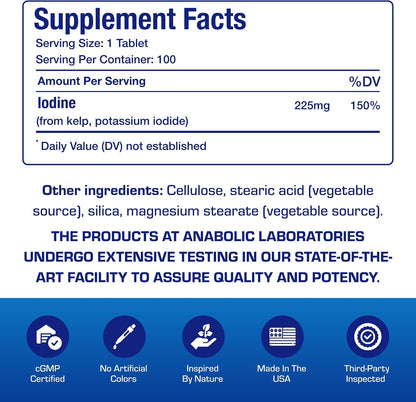 Sea Kelp Iodine Supplement - Clinical Grade Enhanced Iodine Supplement for Women and Men for Energy Metabolism and Thyroid Support - High Absorption Vegetarian Non-GMO Small Tablets (100 Servings)