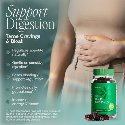Fiber Gummies for Women - Natural GLP-1 Support with Kiwi, Pomegranate & Ginger - Sugar Free Digestive Health Supplement, Prebiotic FOS Fiber - Vegan & Gluten Free (60 Gummies - 30 Day Supply)