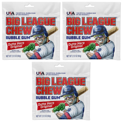 Big League Chew Original - Chewing Bubble Gum Pack of 3, 2.12 oz