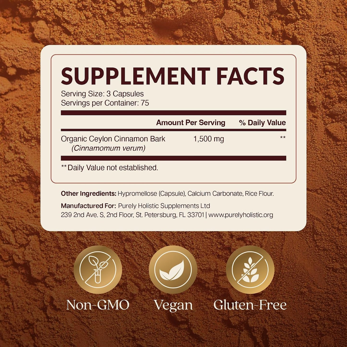 Ceylon Cinnamon Capsules 1500MG, 75 Servings, Powerful Antioxidant Activity | True Sri Lankan Ceylon Cinnamon Supplements, Daily Nutritional Balance Support, Vegan & Non-GMO, 225 Capsules (75 Day Supply)