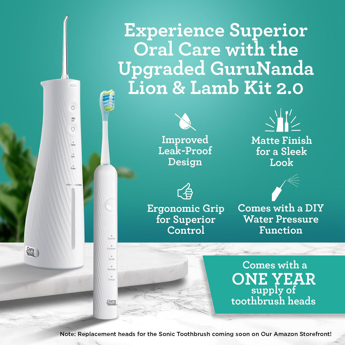 GuruNanda Electric Toothbrush & Water Flosser, 4 Toothbrush Heads, 4 Tips