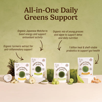 Organic Traditions Super Greens Powder with Turmeric, Organic Greens Superfood Blend with Vitamins Minerals and Probiotics, Plant Based Green Juice Mix for Smoothies and Drinks, 100g / 3.5oz Bag
