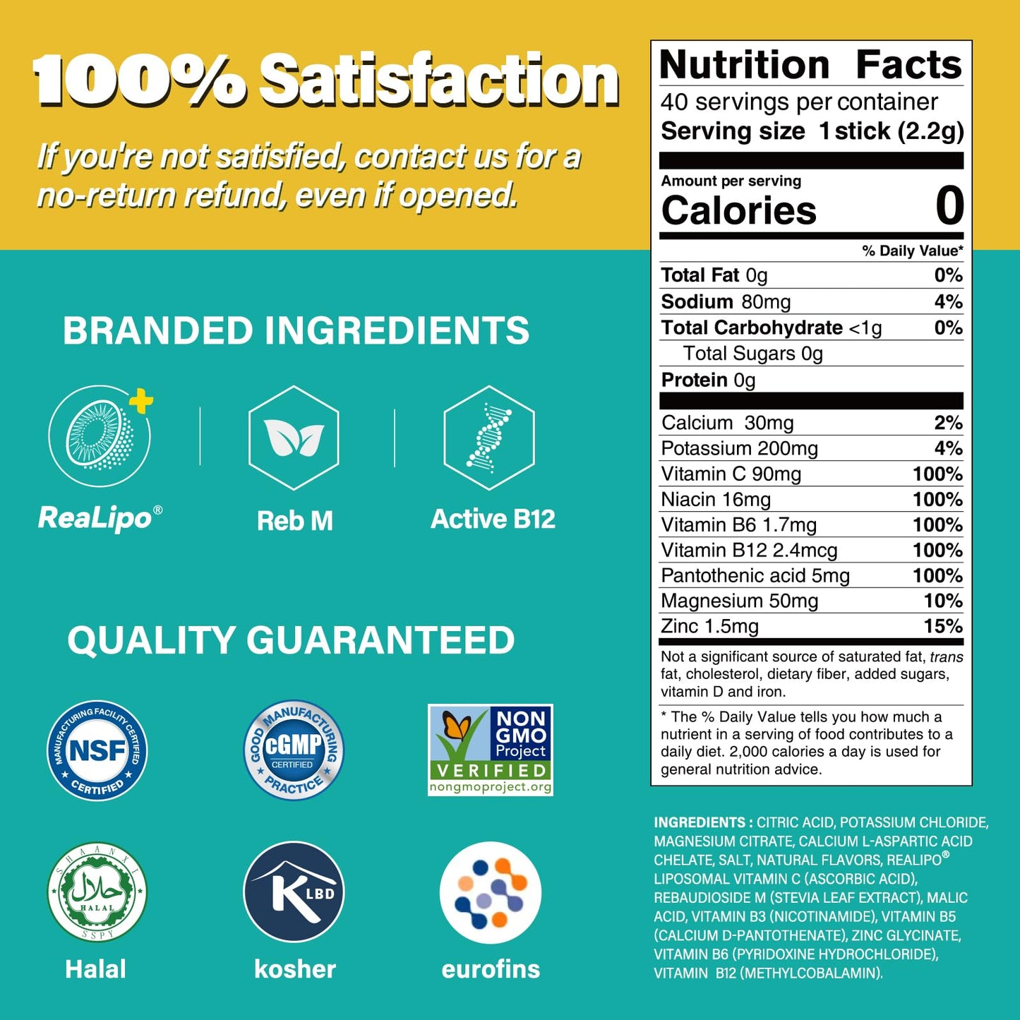 40 Sticks Low Sodium Sugar Free & 0 Calorie Electrolyte Hydration Packets | Lightly Sweet Electrolyte Powder Drink Mix, Liquid Daily IV Flavors Lemon Orange Peach Grapefruit