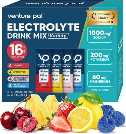 Venture Pal High Sodium Sugar Free Electrolytes Powder Packets, 16 Count | Hydration Packets with Sodium, Magnesium & Potassium, Vitamins, Zero Calories, Vegan, Keto & Paleo Friendly