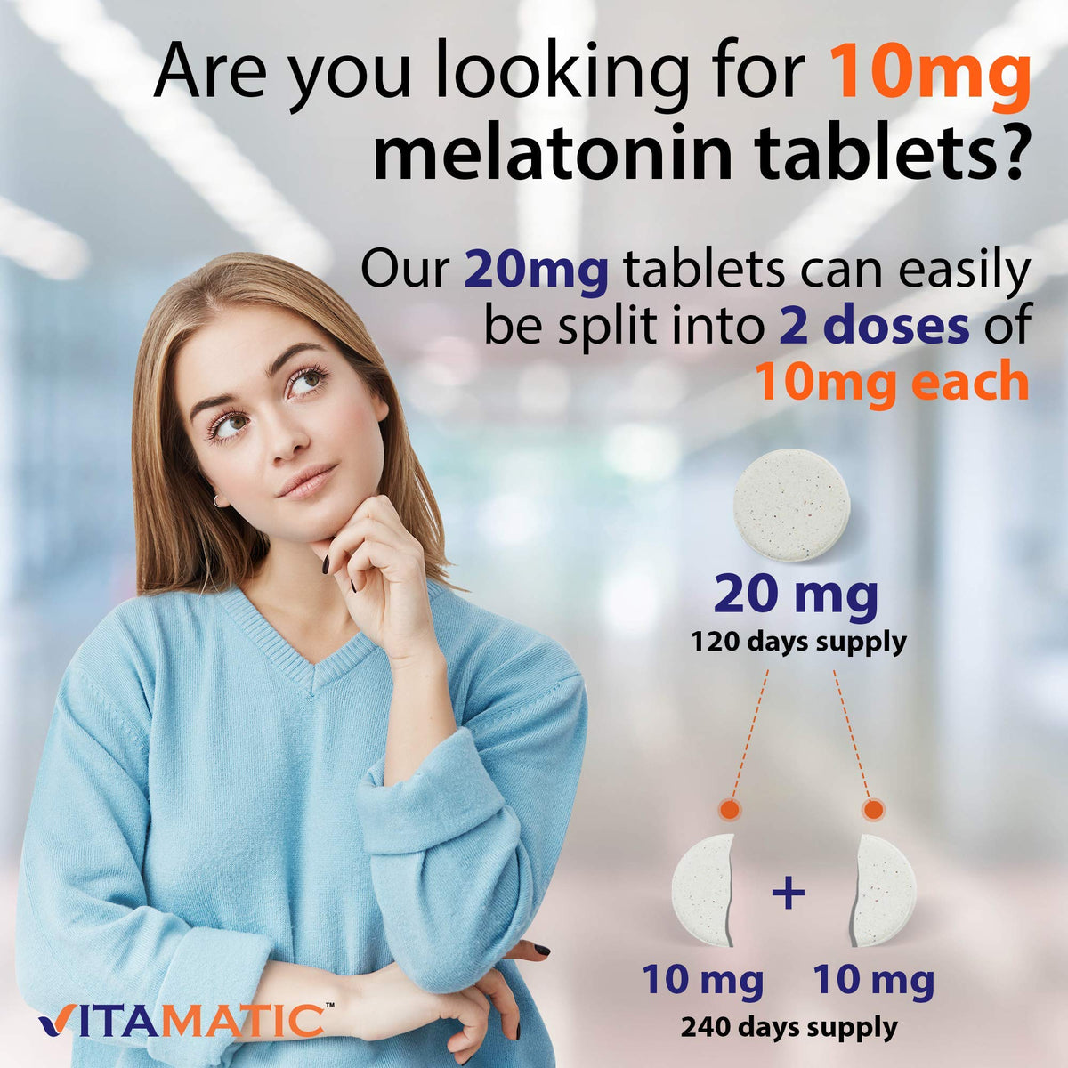 Vitamatic Melatonin 20mg Tablets | Vegetarian, Non-GMO, Gluten Free