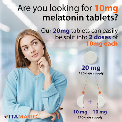 Vitamatic Melatonin 20mg Tablets | Vegetarian, Non-GMO, Gluten Free