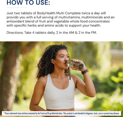 BodyHealth Multi Complete (120 Ct) Daily Multivitamin for Men and Women with Whole Foods, Minerals, Antioxidants, Organic Green Food Concentrates, and Liver Detox Extracts, Non GMO
