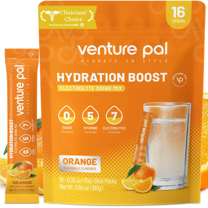 Venture Pal Sugar Free Electrolyte Powder, Liquid Daily IV Hydration Packet | 7 Electrolytes & 5 Vitamins, Electrolytes Dink Mix for Party Recovery & Instantly Hydration, Vegan, Keto-Friendly, 16 Sticks
