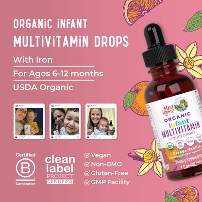 MARYRUTH'S Organics Multivitamin & Multimineral with Iron for Toddlers | USDA Organic | Sugar Free | Multivitamin Liquid Drops for Kids Ages 1-3 | Immune Support | Vegan | Non-GMO | 2 Fl Oz
