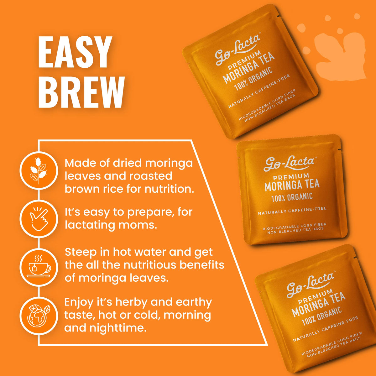 Go-Lacta Premium Organic Moringa Tea for Breastfeeding Moms to Increase Breast Milk