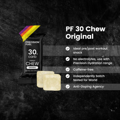 Precision Fuel PF30 Chew Energy Chews - Carbohydrate Fuel for Endurance, Lightweight & Portable, 30g Carbs - Ideal for Long Runs, Rides & Workouts -Original Flavour (15 Chews)