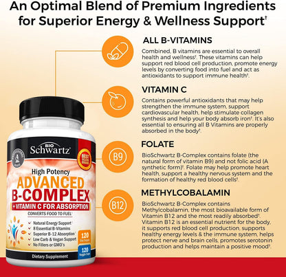 Vitamin B Complex with Vitamin C for Maximum Absorption, 60 Capsules